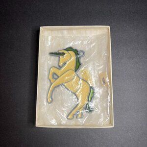 Vintage 1970s OCJC Green & Cream Plexiglass Acrylic Unicorn Suncatcher Ornament